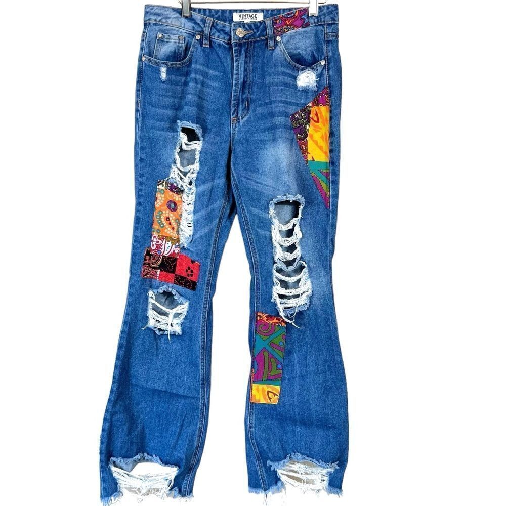 Almost Famous Vintage Distressed Patchwork Jeans